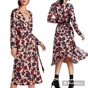 ZARA Trafaluc Collection Floral Printed Long Sleeve Wrap Dress